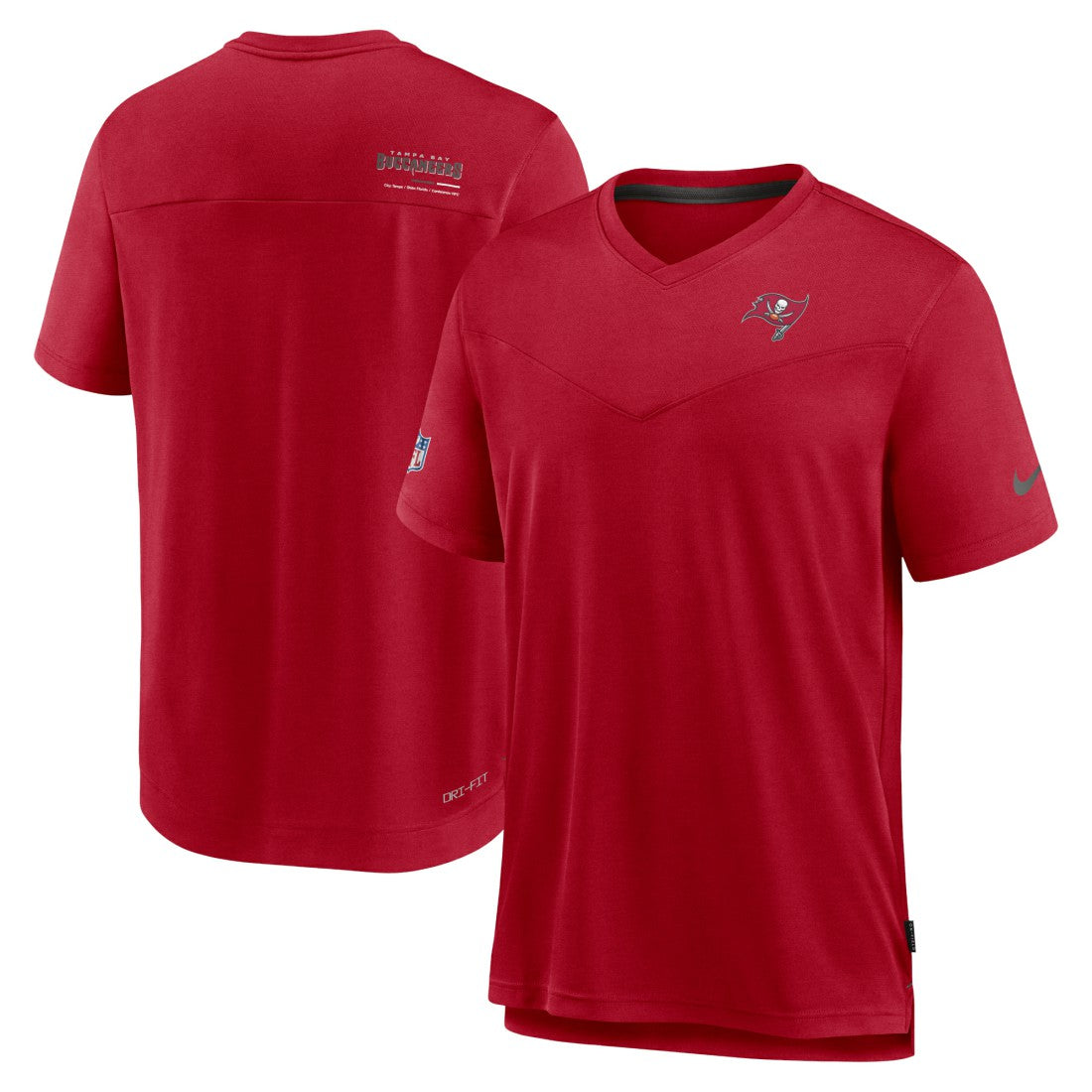 Tampa Bay Buccaneers Sideline Coach Chevron Lock Up Logo V-Neck Performance T-Shirt Red | Nike for Sale