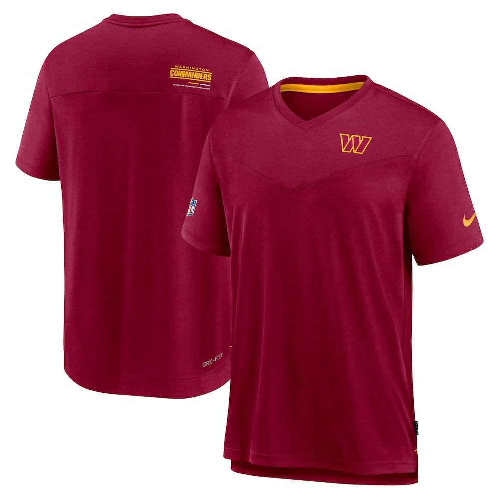Washington Commanders Sideline Coach Chevron Lock Up Logo V-Neck Performance T-Shirt Burgundy | Nike for Sale