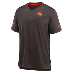 Cleveland Browns Sideline Coach Chevron Lock Up Logo V-Neck Performance T-Shirt Brown | Nike for Sale