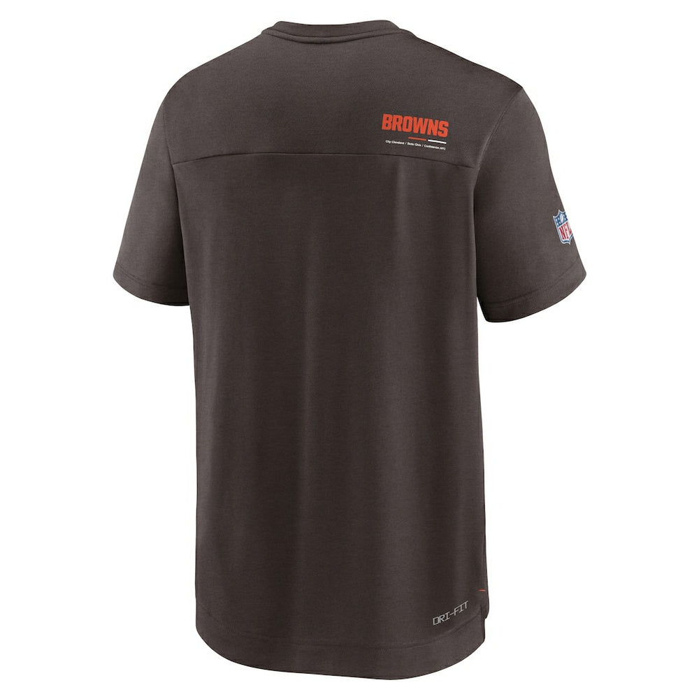 Cleveland Browns Sideline Coach Chevron Lock Up Logo V-Neck Performance T-Shirt Brown | Nike for Sale
