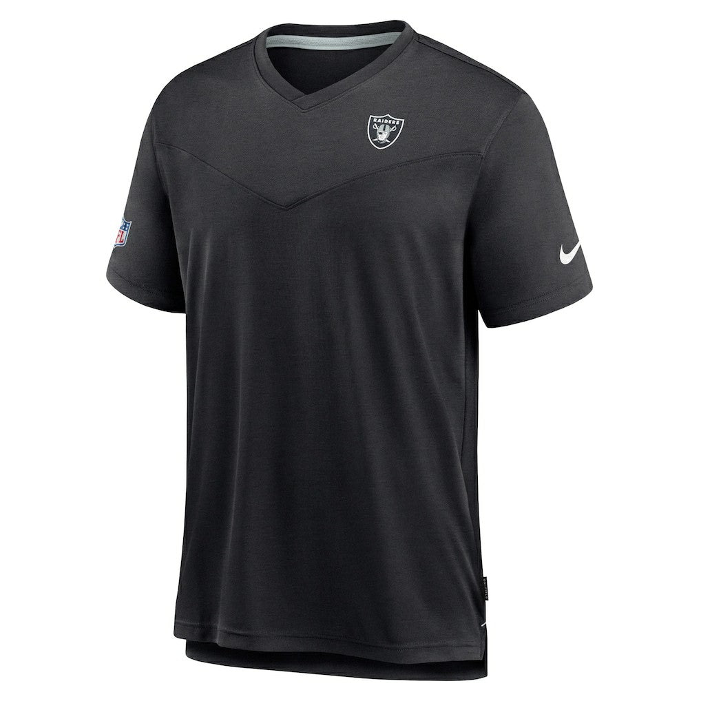 Las Vegas Raiders Sideline Coach Chevron Lock Up Logo V-Neck Performance T-Shirt Black | Nike for Sale