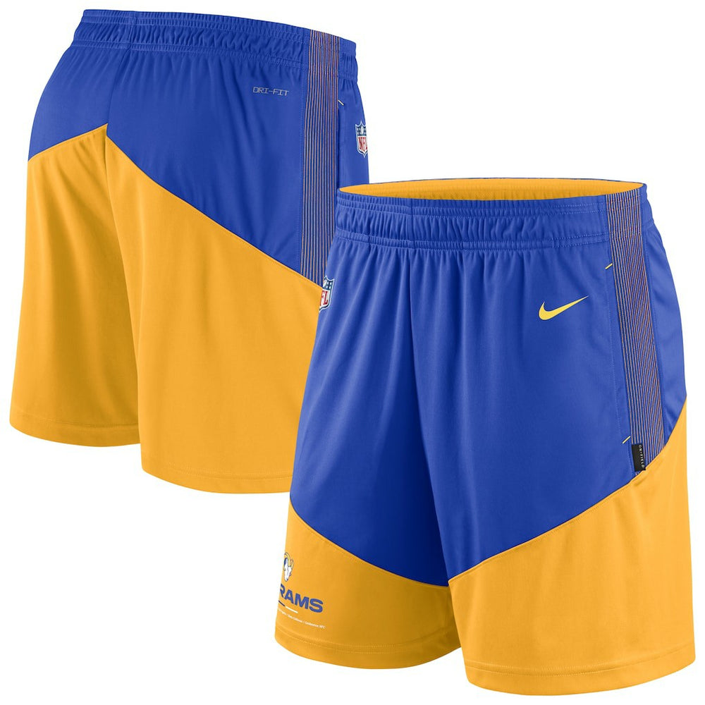 Los Angeles Rams Sideline Primary Lockup Performance Shorts Royal/Gold | Nike for Sale