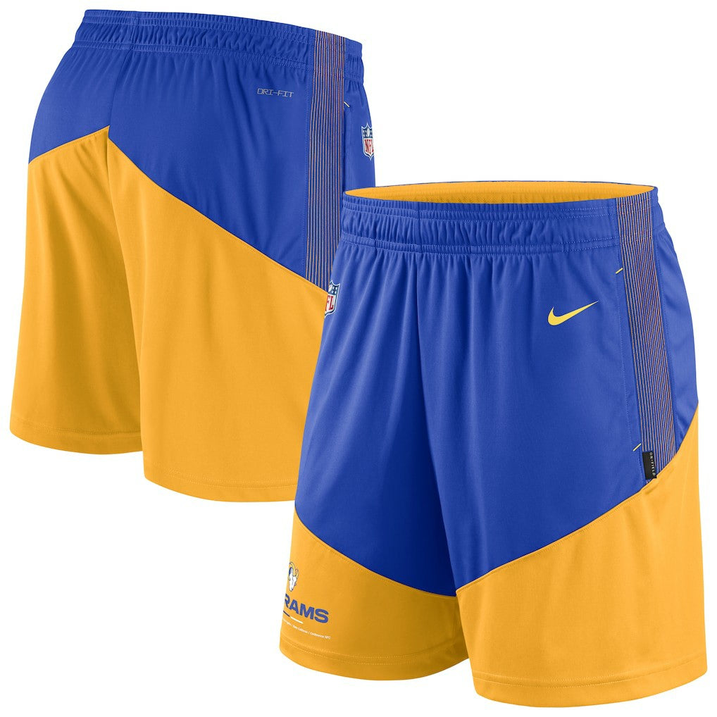 Los Angeles Rams Sideline Primary Lockup Performance Shorts Royal/Gold | Nike for Sale