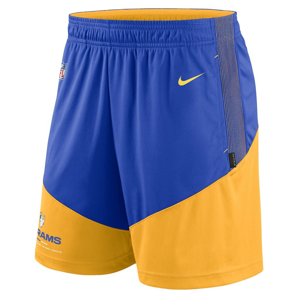 Los Angeles Rams Sideline Primary Lockup Performance Shorts Royal/Gold | Nike for Sale