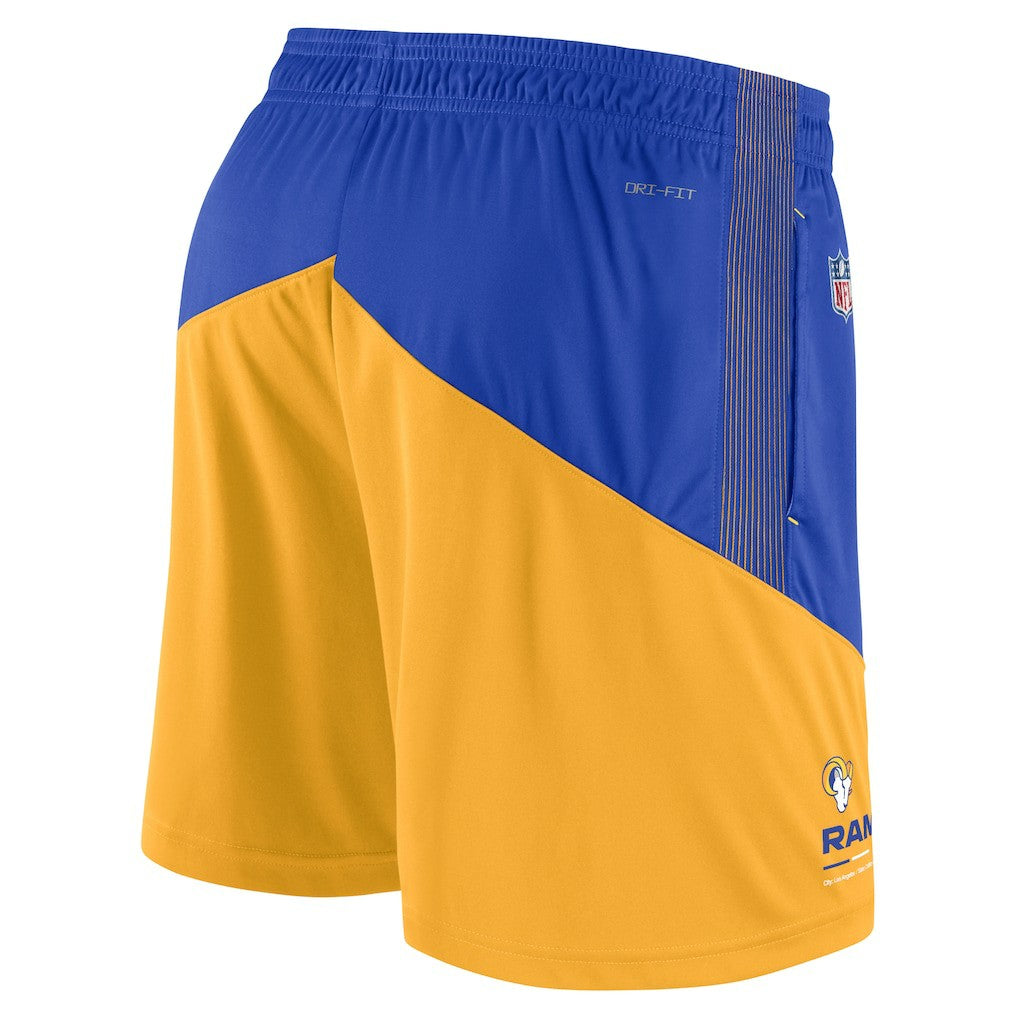 Los Angeles Rams Sideline Primary Lockup Performance Shorts Royal/Gold | Nike for Sale