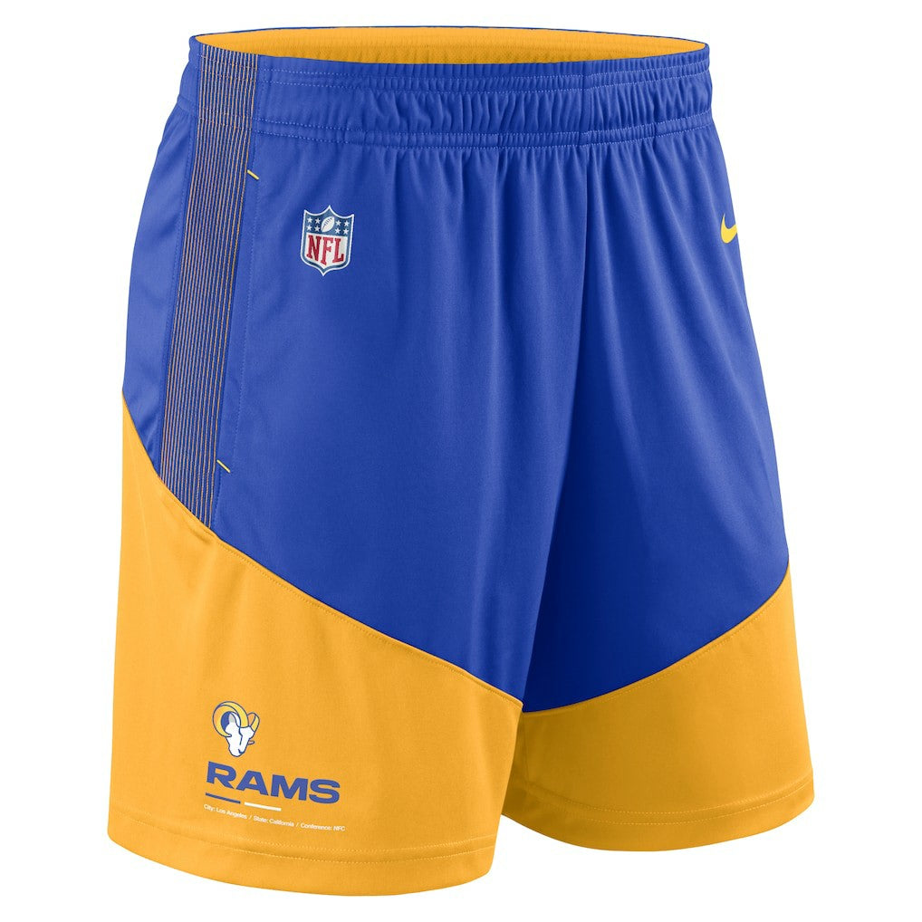 Los Angeles Rams Sideline Primary Lockup Performance Shorts Royal/Gold | Nike for Sale