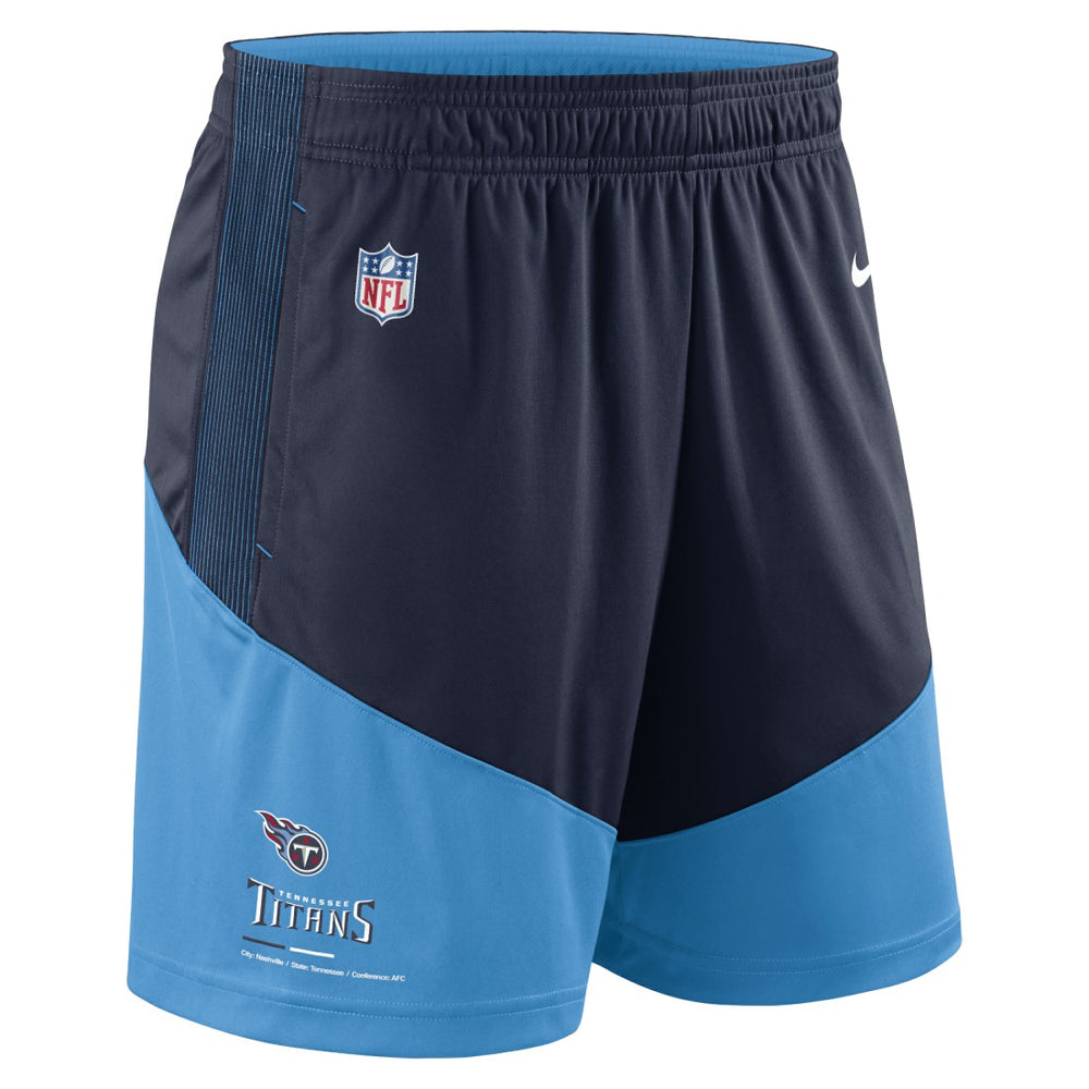 Tennessee Titans Sideline Primary Lockup Performance Shorts Navy/Light Blue | Nike for Sale