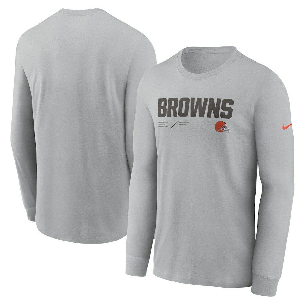 Cleveland Browns Sideline Infograph Lock Up Performance Long Sleeve T-Shirt Silver | Nike for Sale