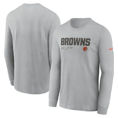 Cleveland Browns Sideline Infograph Lock Up Performance Long Sleeve T-Shirt Silver | Nike for Sale