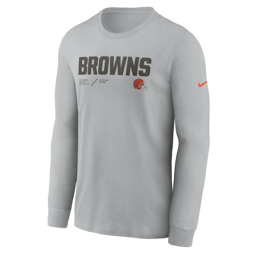 Cleveland Browns Sideline Infograph Lock Up Performance Long Sleeve T-Shirt Silver | Nike for Sale