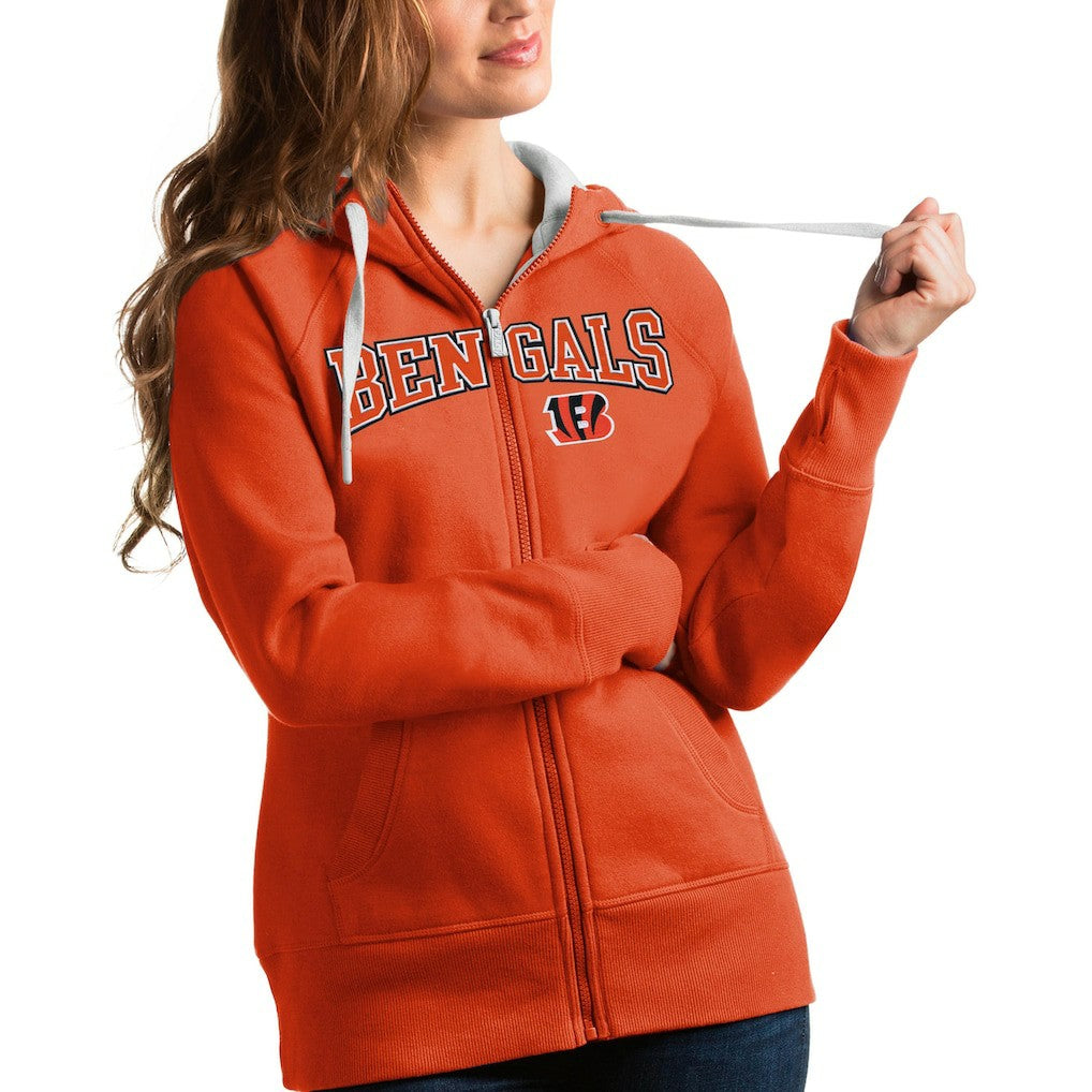 Cincinnati Bengals Antigua Women's Wordmark Victory Full-Zip Hoodie Orange | NFL