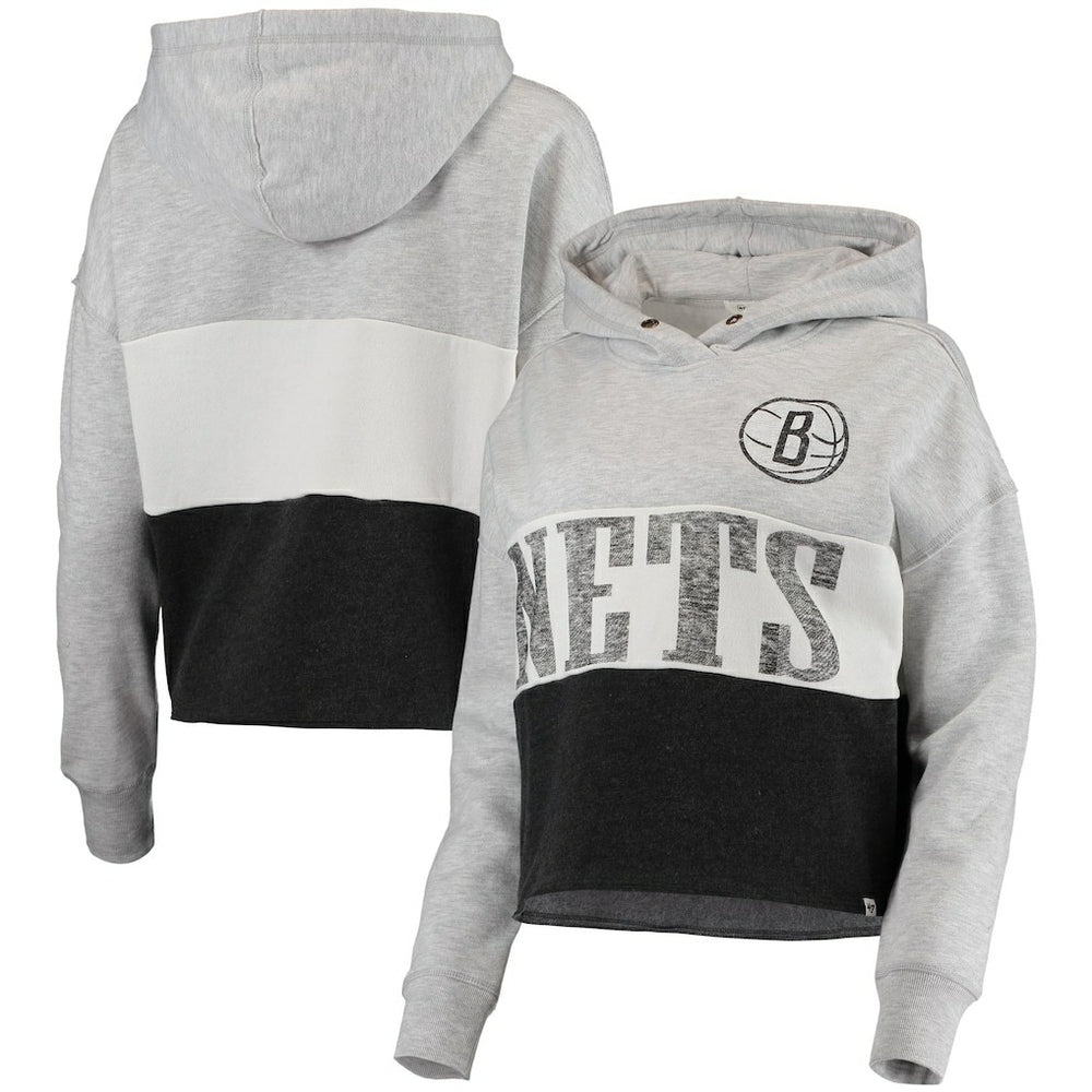 Brooklyn Nets '47 Women's Lizzy Cutoff Pullover Hoodie Heathered Gray/Heathered Black - NBA