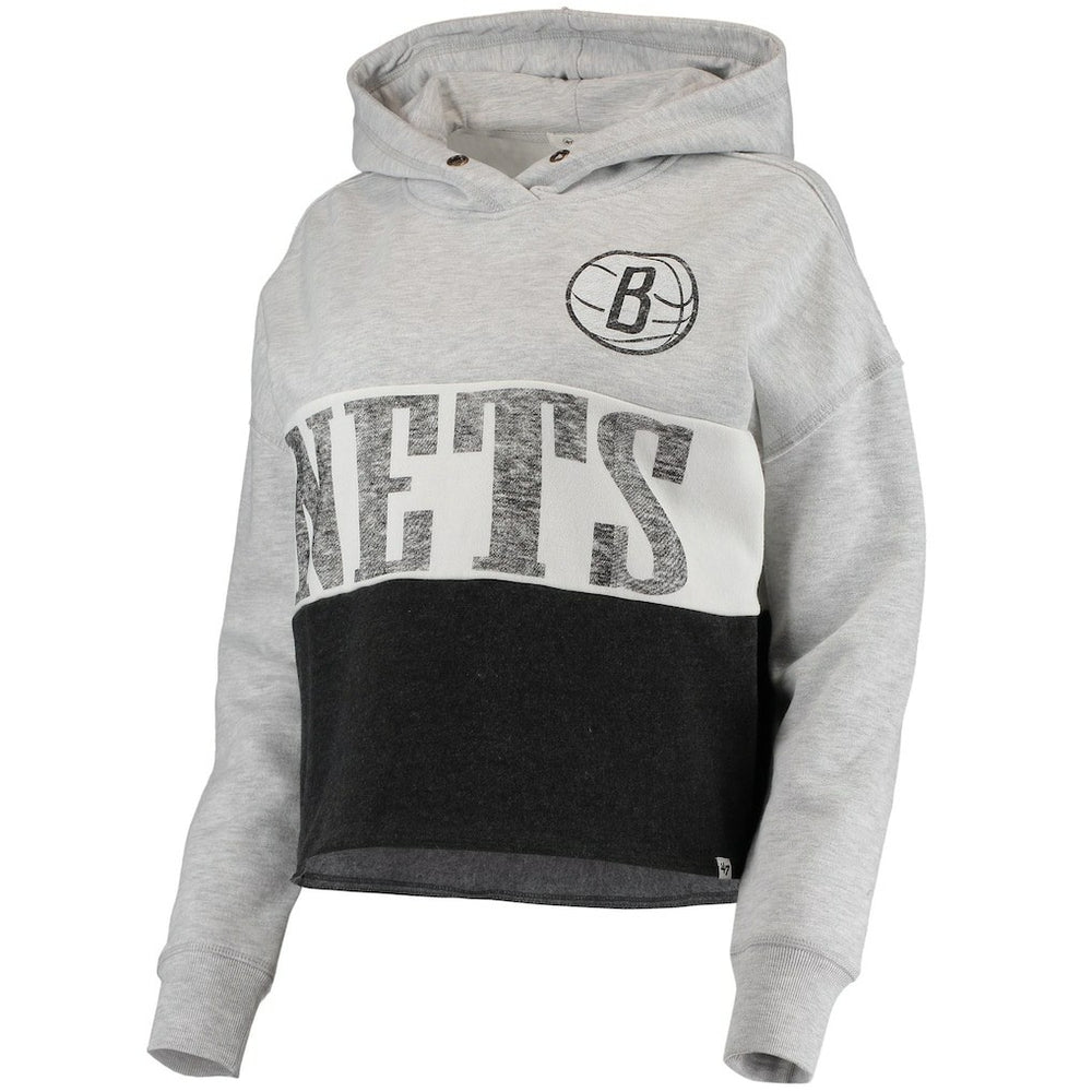Brooklyn Nets '47 Women's Lizzy Cutoff Pullover Hoodie Heathered Gray/Heathered Black - NBA