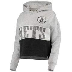 Brooklyn Nets '47 Women's Lizzy Cutoff Pullover Hoodie Heathered Gray/Heathered Black - NBA