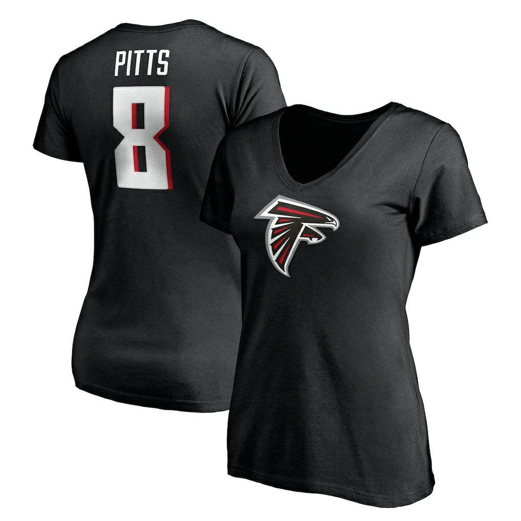 Kyle Pitts Atlanta Falcons Women's Player Icon Name & Number V-Neck T-Shirt Black | Fanatics