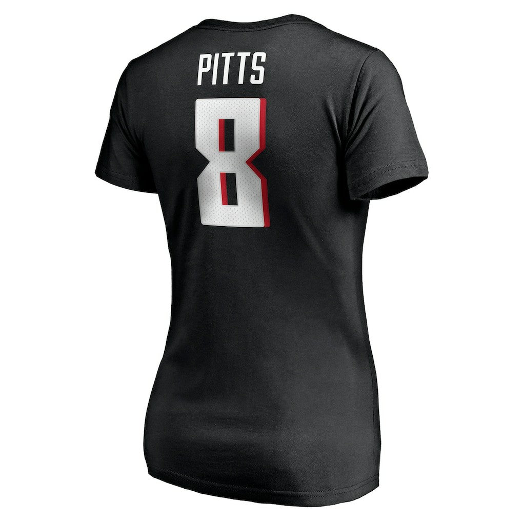 Kyle Pitts Atlanta Falcons Women's Player Icon Name & Number V-Neck T-Shirt Black | Fanatics