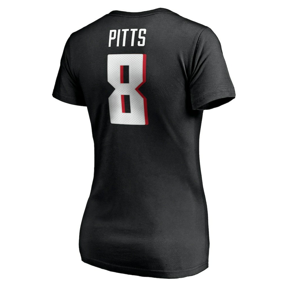 Kyle Pitts Atlanta Falcons Women's Player Icon Name & Number V-Neck T-Shirt Black | Fanatics