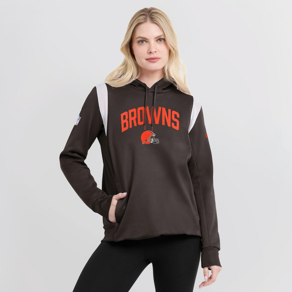 Cleveland Browns Women's Sideline Stack Performance Pullover Hoodie Brown | Nike for Sale