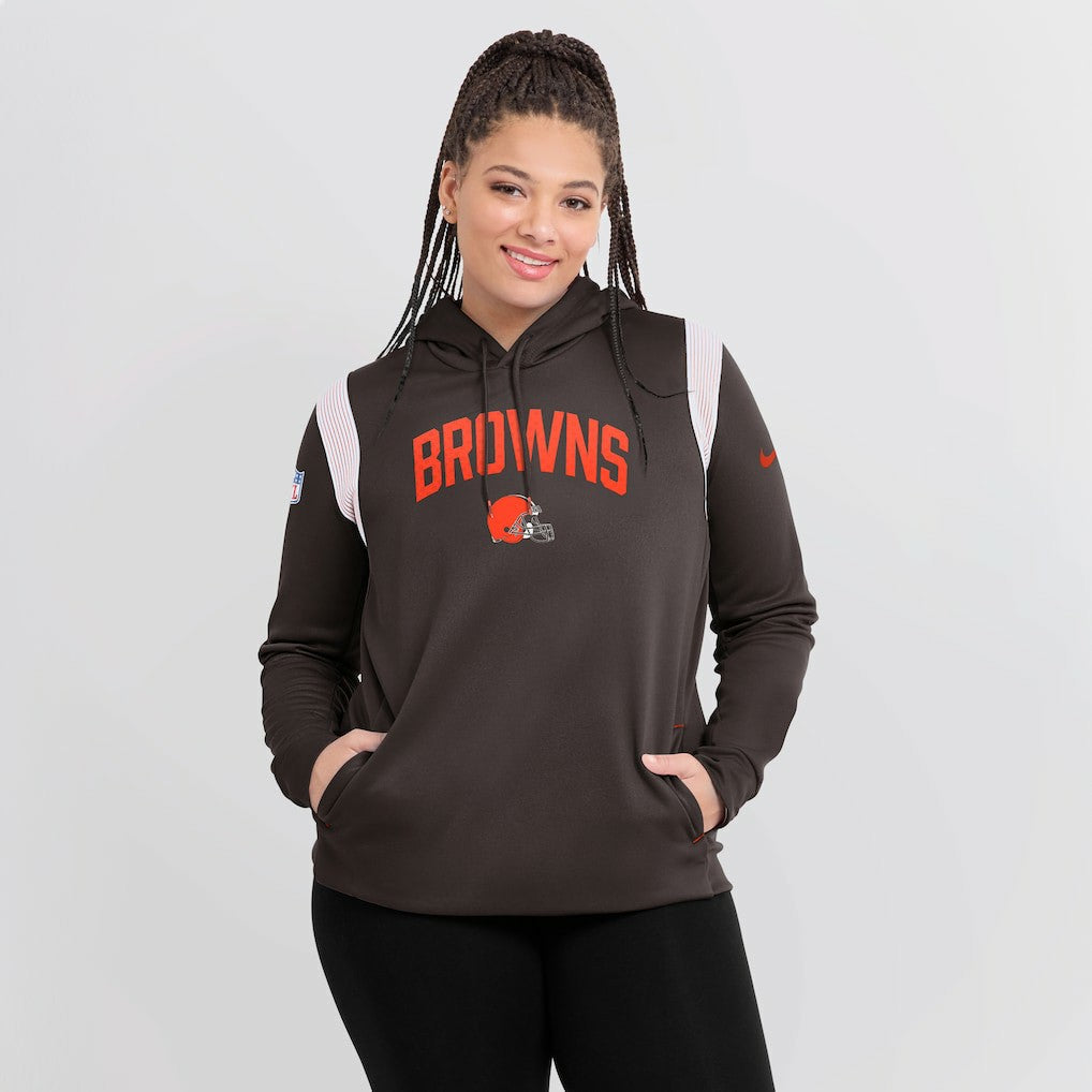 Cleveland Browns Women's Sideline Stack Performance Pullover Hoodie Brown | Nike for Sale
