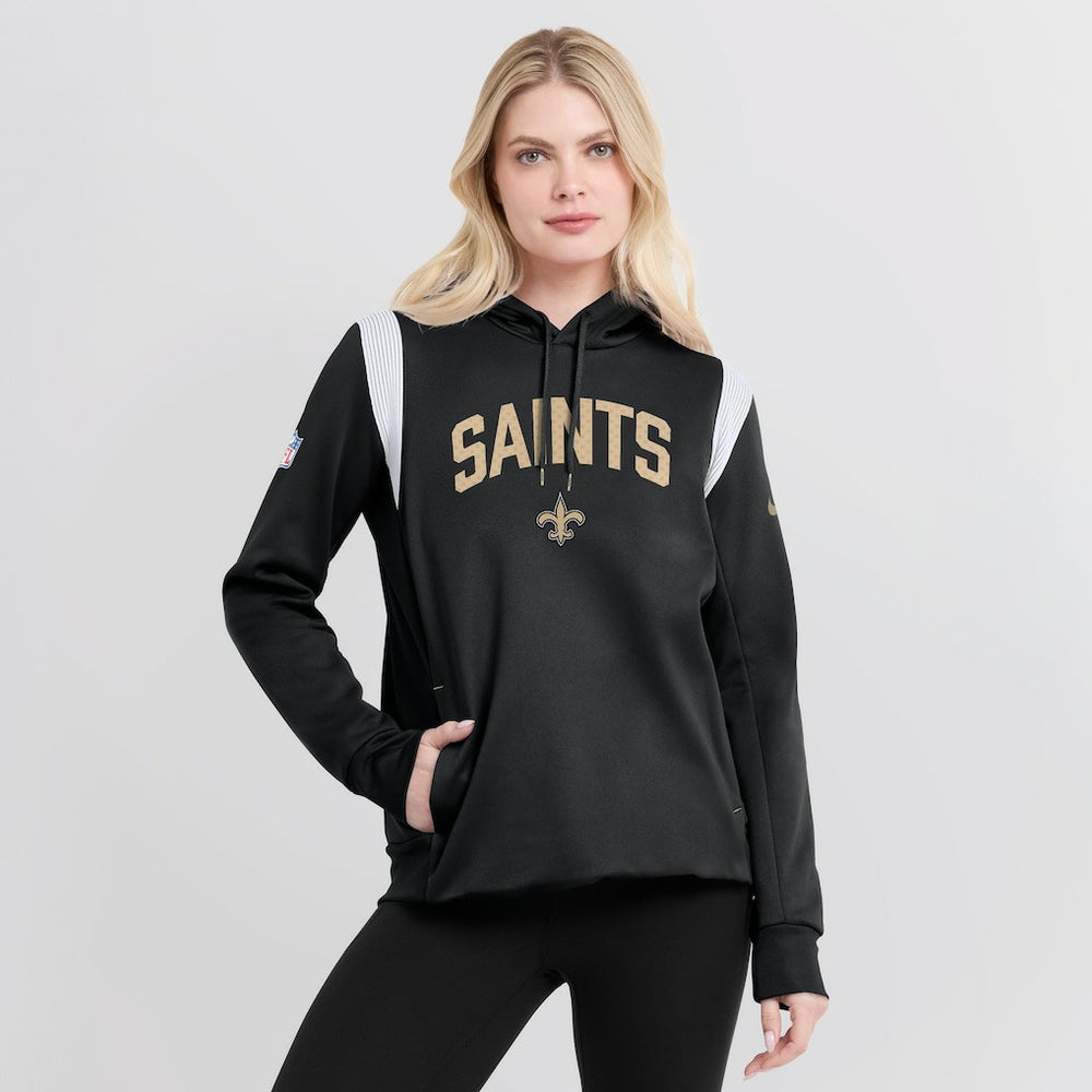 New Orleans Saints Women's Sideline Stack Performance Pullover Hoodie Black | Nike for Sale