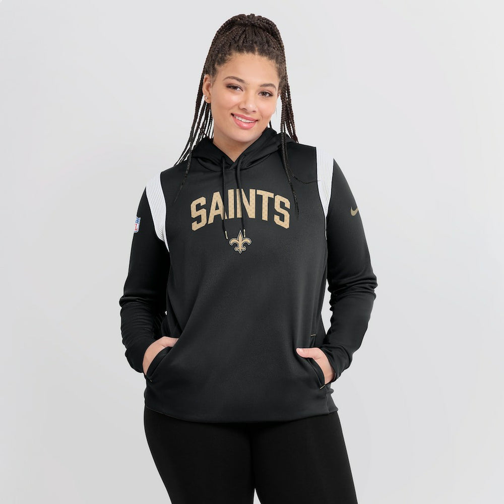 New Orleans Saints Women's Sideline Stack Performance Pullover Hoodie Black | Nike for Sale