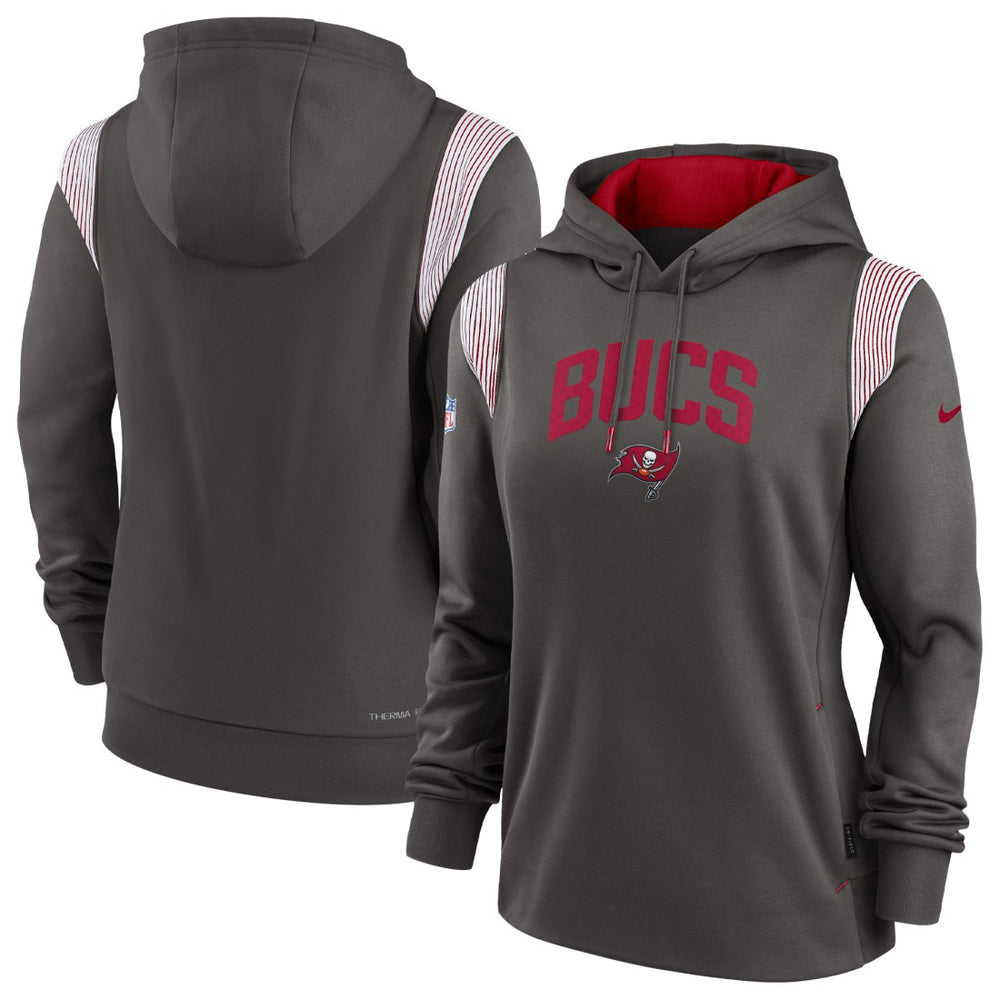 Tampa Bay Buccaneers Women's Sideline Stack Performance Pullover Hoodie Pewter | Nike for Sale