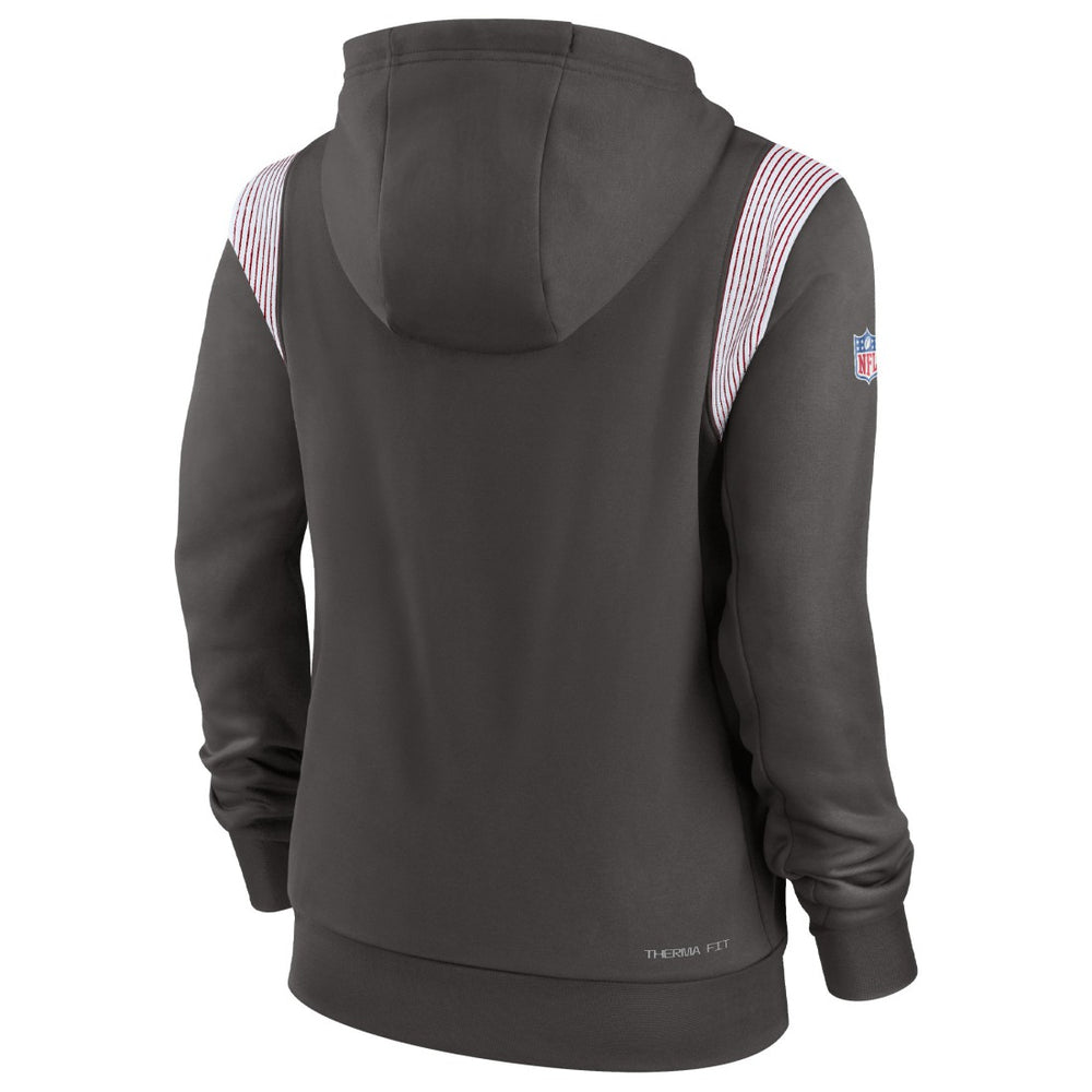 Tampa Bay Buccaneers Women's Sideline Stack Performance Pullover Hoodie Pewter | Nike for Sale