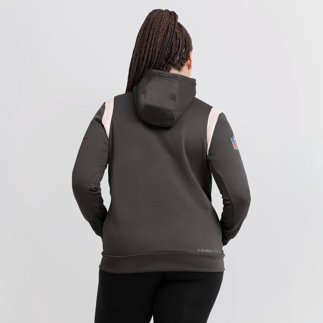 Tampa Bay Buccaneers Women's Sideline Stack Performance Pullover Hoodie Pewter | Nike for Sale