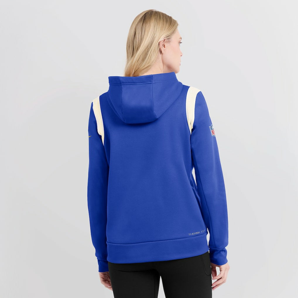 Los Angeles Rams Women's Sideline Stack Performance Pullover Hoodie Royal | Nike for Sale