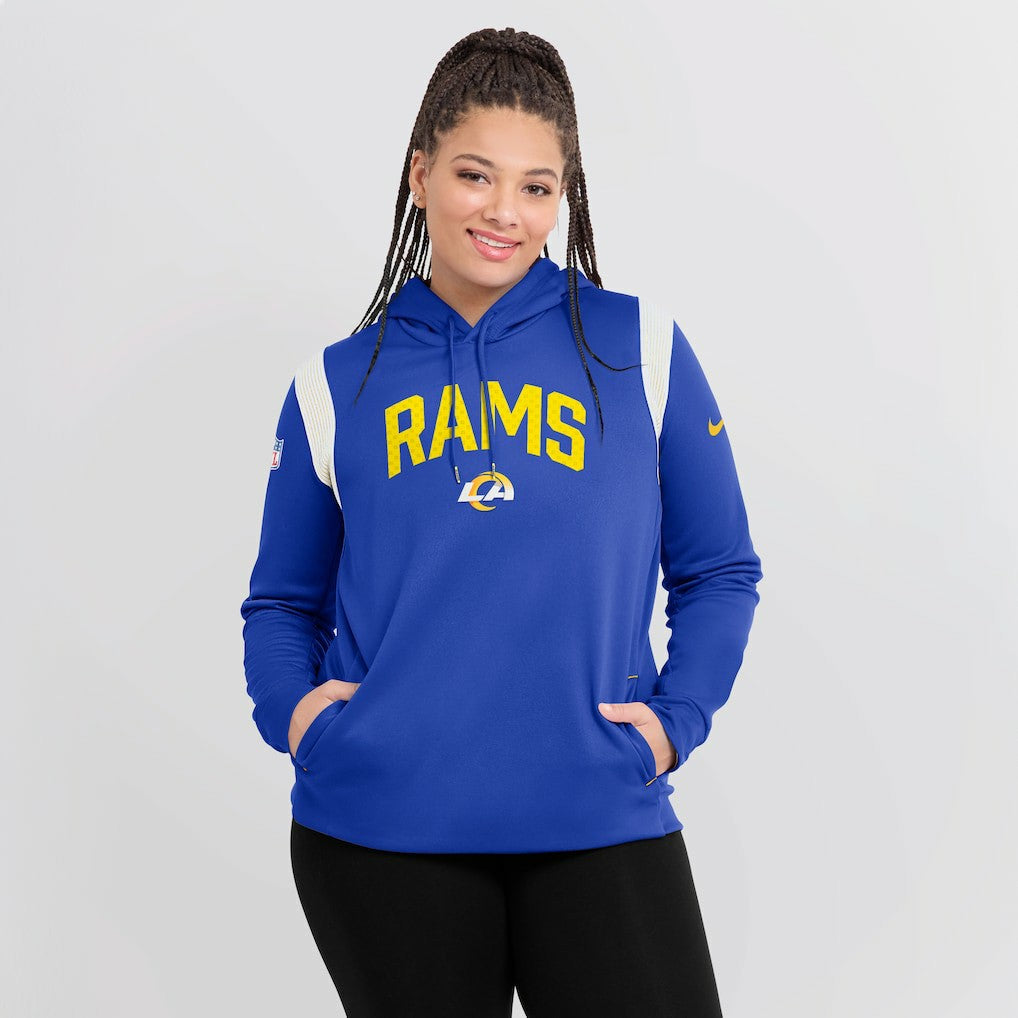 Los Angeles Rams Women's Sideline Stack Performance Pullover Hoodie Royal | Nike for Sale