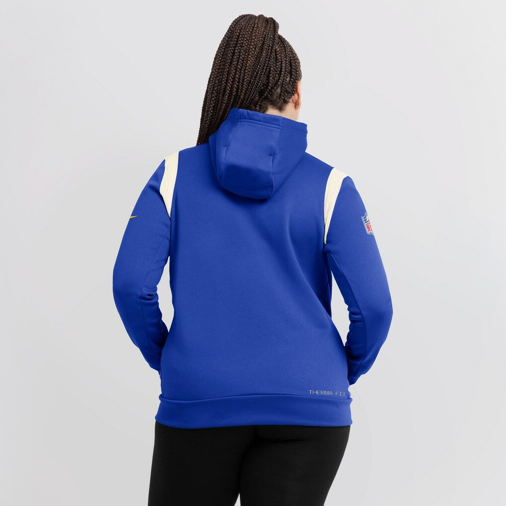 Los Angeles Rams Women's Sideline Stack Performance Pullover Hoodie Royal | Nike for Sale