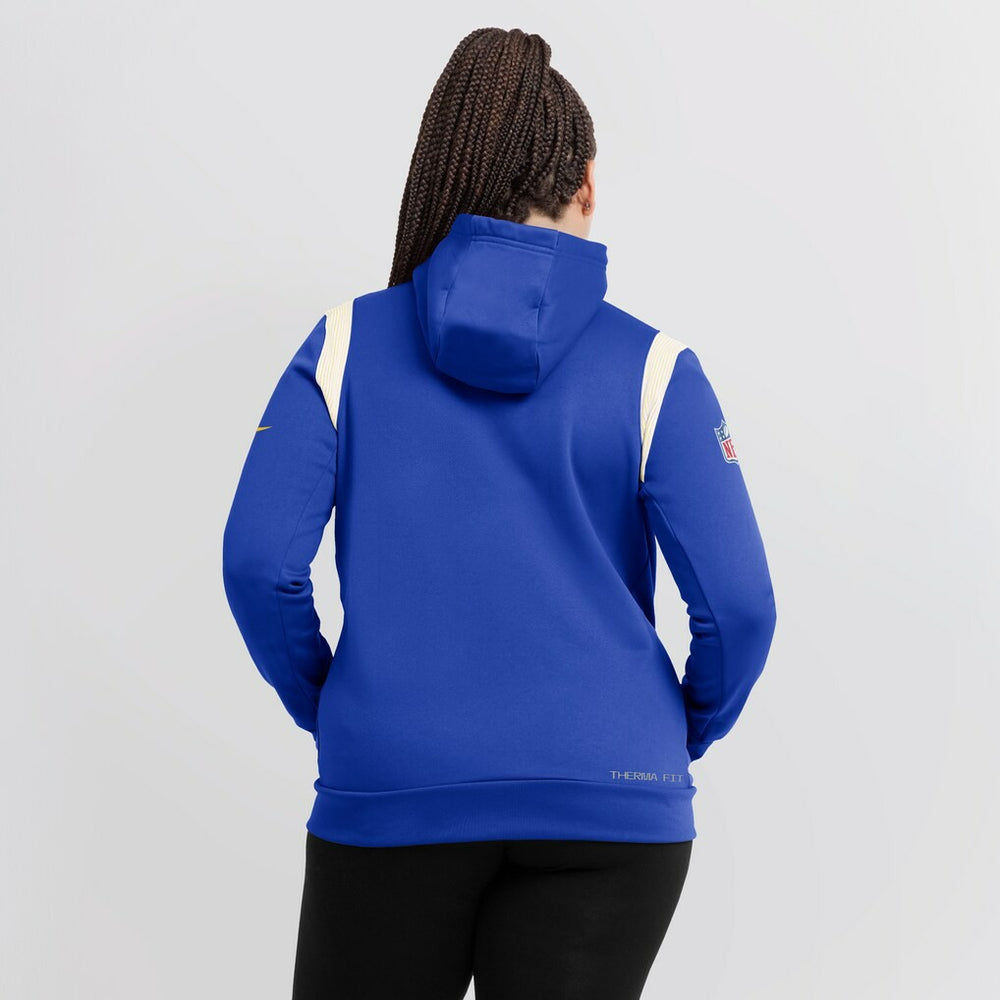 Los Angeles Rams Women's Sideline Stack Performance Pullover Hoodie Royal | Nike for Sale