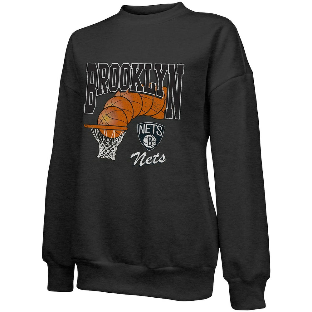 Brooklyn Nets Majestic Threads Women's Bank Shot Pullover Tri-Blend Sweatshirt Black - NBA
