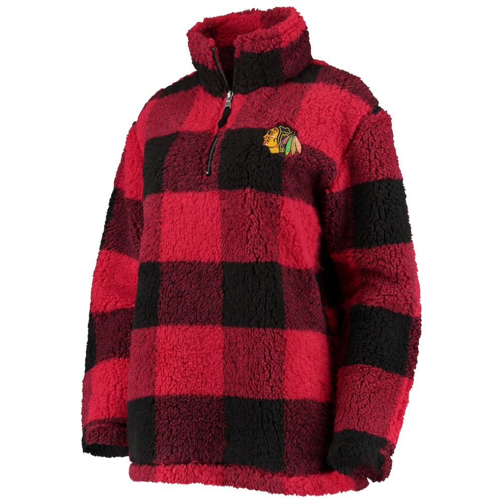 Chicago Blackhawks G-III 4Her by Carl Banks Women's Plaid Sherpa Quarter-Zip Jacket - Red/Black - NHL