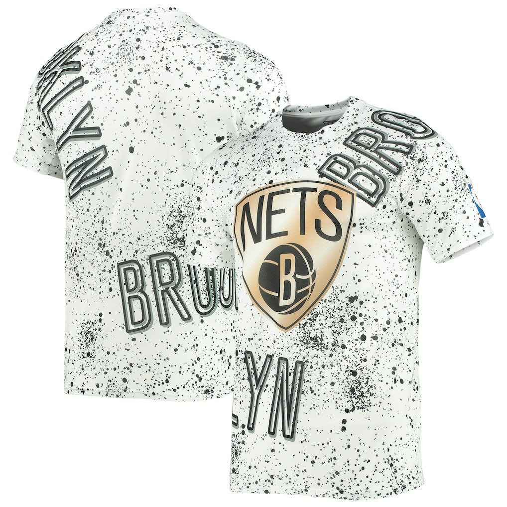 Brooklyn Nets FISLL Gold Foil Splatter Print T-Shirt White - NBA