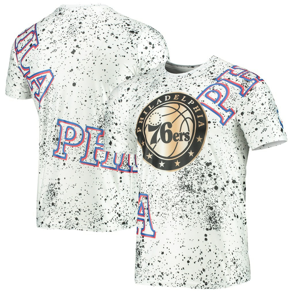 Philadelphia 76ers FISLL Gold Foil Splatter Print T-Shirt White - NBA