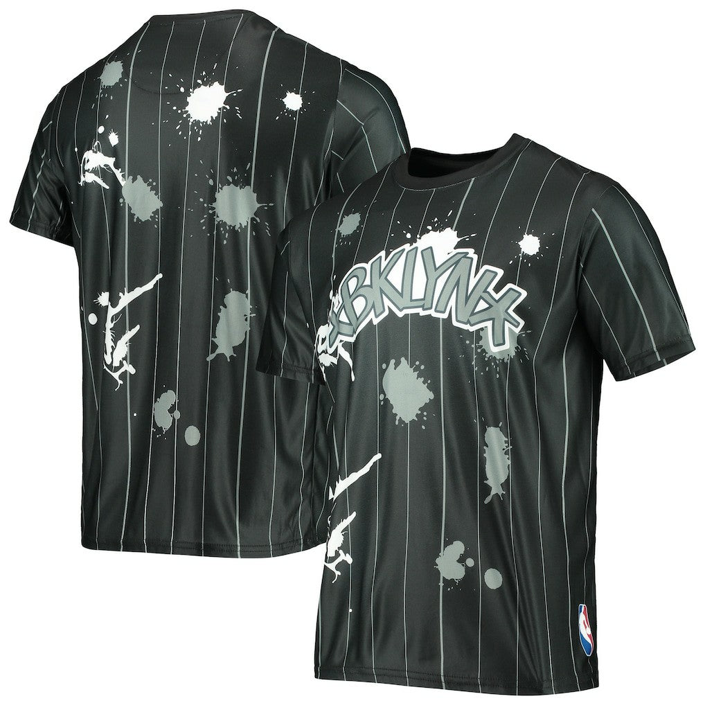 Brooklyn Nets FISLL Striped Splatter T-Shirt Black - NBA
