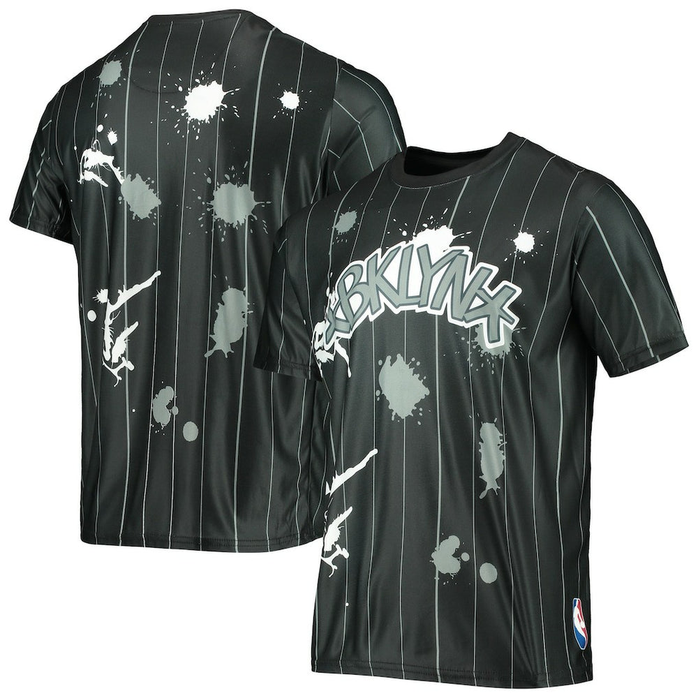 Brooklyn Nets FISLL Striped Splatter T-Shirt Black - NBA
