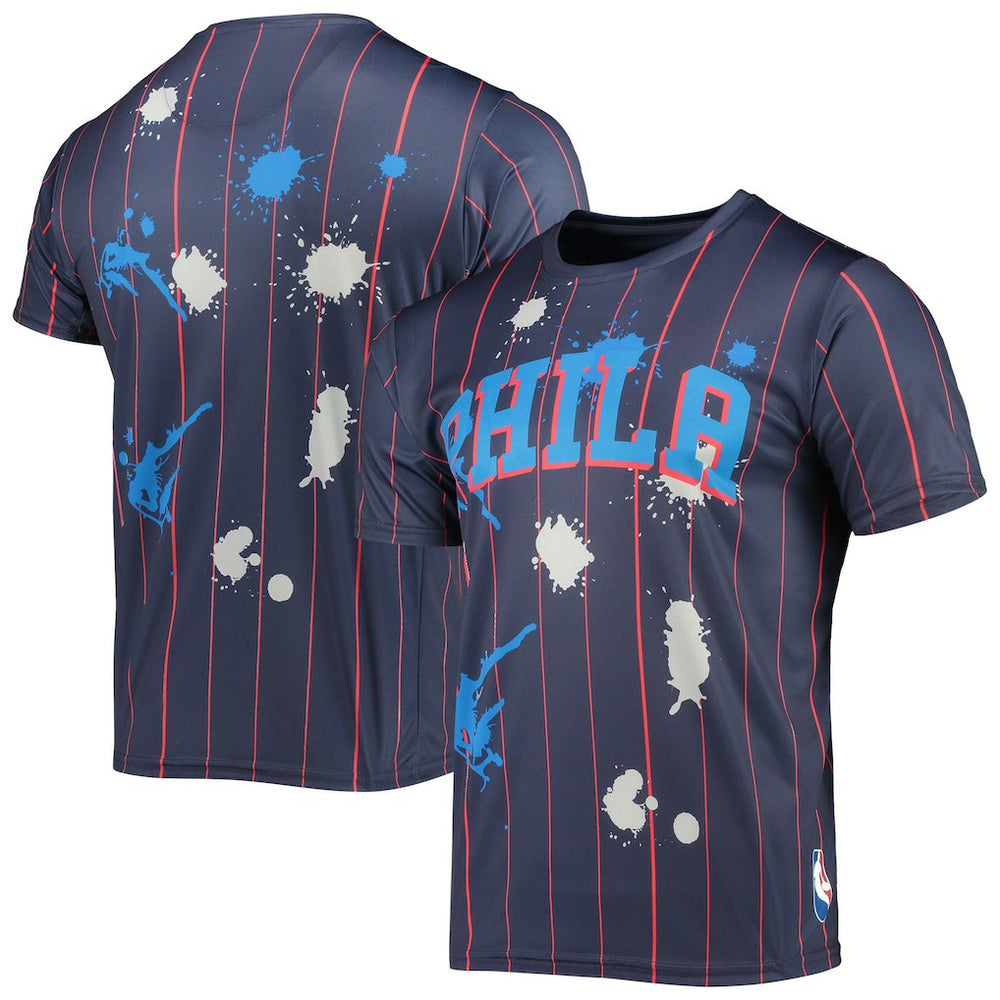 Philadelphia 76ers FISLL Striped Splatter T-Shirt Navy - NBA