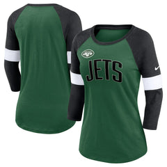 New York Jets Women's Football Pride Raglan 3/4-Sleeve T-Shirt Heather Green/Heather Black | Nike for Sale