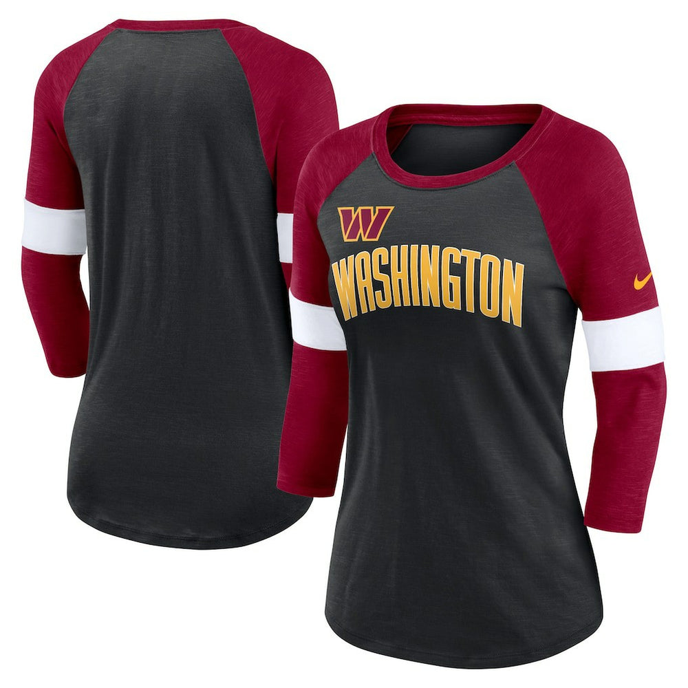 Washington Commanders Women's Football Pride Raglan 3/4-Sleeve T-Shirt Heather Black/Burgundy | Nike for Sale