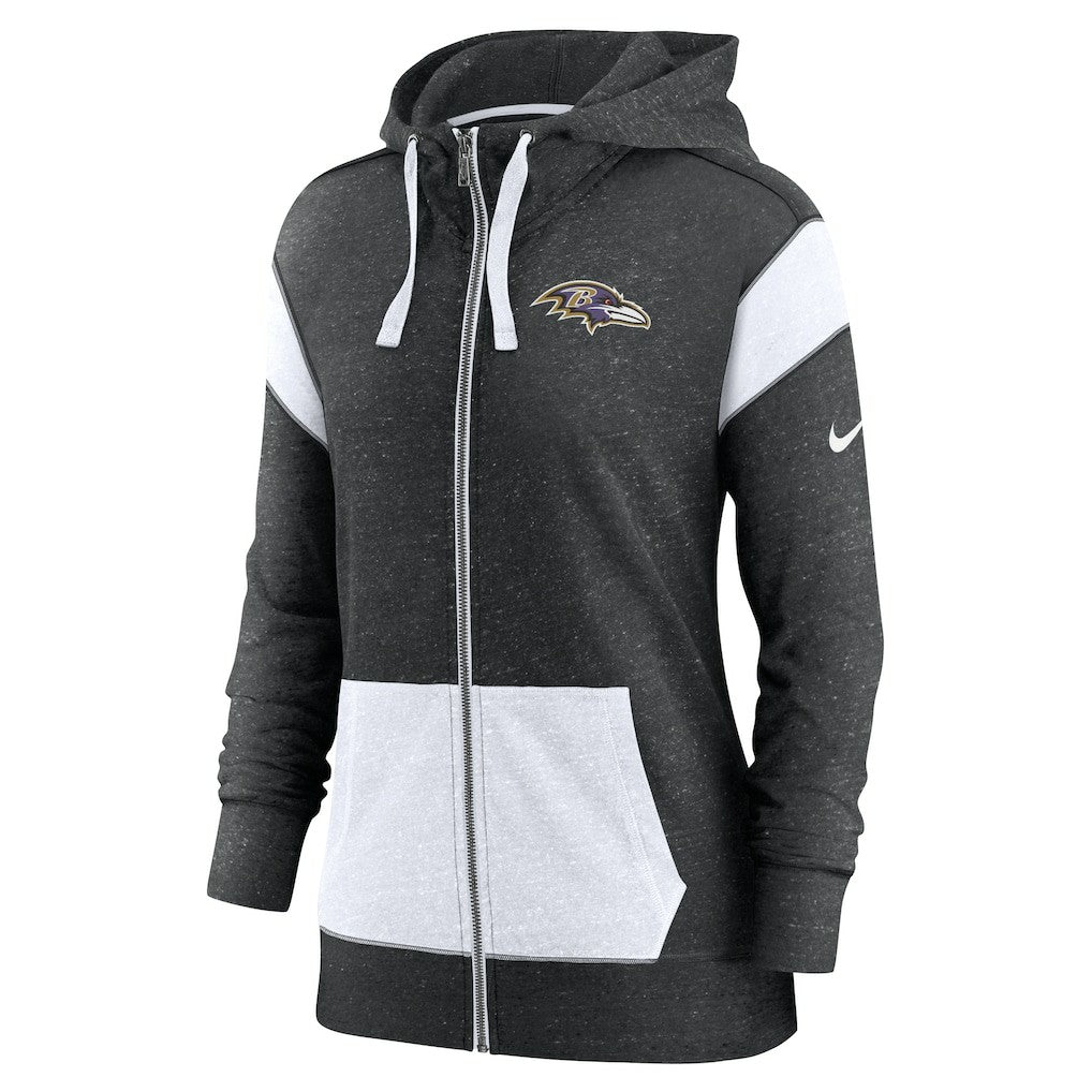 Baltimore Ravens Women's Monaco Lightweight Full-Zip Hoodie Heather Black/White | Nike for Sale