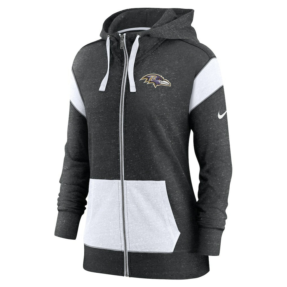 Baltimore Ravens Women's Monaco Lightweight Full-Zip Hoodie Heather Black/White | Nike for Sale