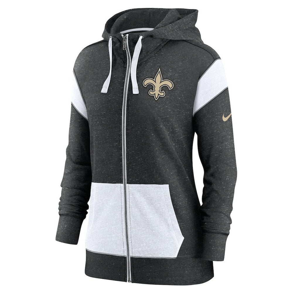 New Orleans Saints Women's Plus Size Monaco Full-Zip Lightweight Hoodie Heather Black/White | Nike for Sale