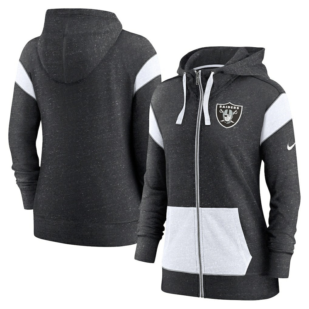 Las Vegas Raiders Women's Plus Size Monaco Full-Zip Lightweight Hoodie Heather Black/White | Nike for Sale