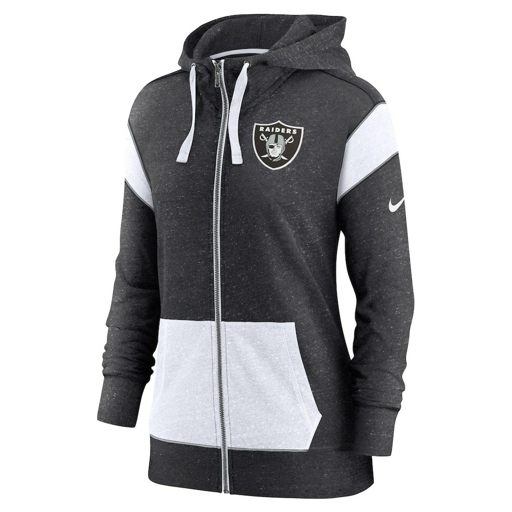 Las Vegas Raiders Women's Plus Size Monaco Full-Zip Lightweight Hoodie Heather Black/White | Nike for Sale
