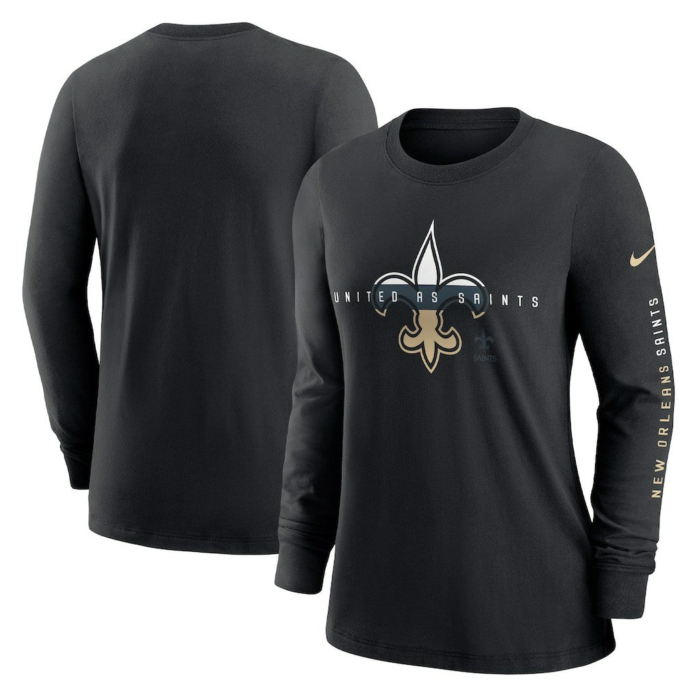 New Orleans Saints Women's Prime Split Long Sleeve T-Shirt Black | Nike for Sale