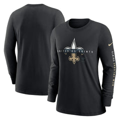 New Orleans Saints Women's Prime Split Long Sleeve T-Shirt Black | Nike for Sale