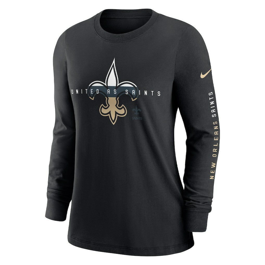 New Orleans Saints Women's Prime Split Long Sleeve T-Shirt Black | Nike for Sale