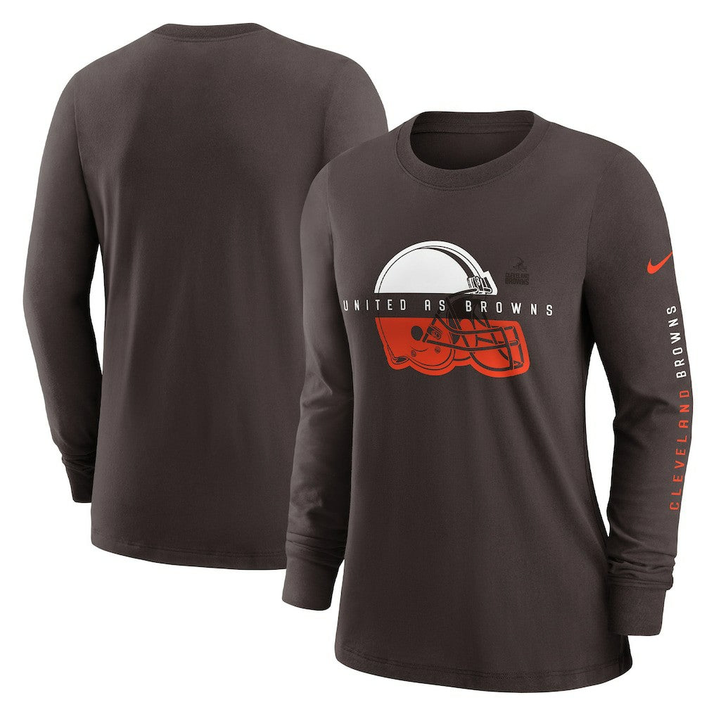 Cleveland Browns Women's Prime Split Long Sleeve T-Shirt Brown | Nike for Sale